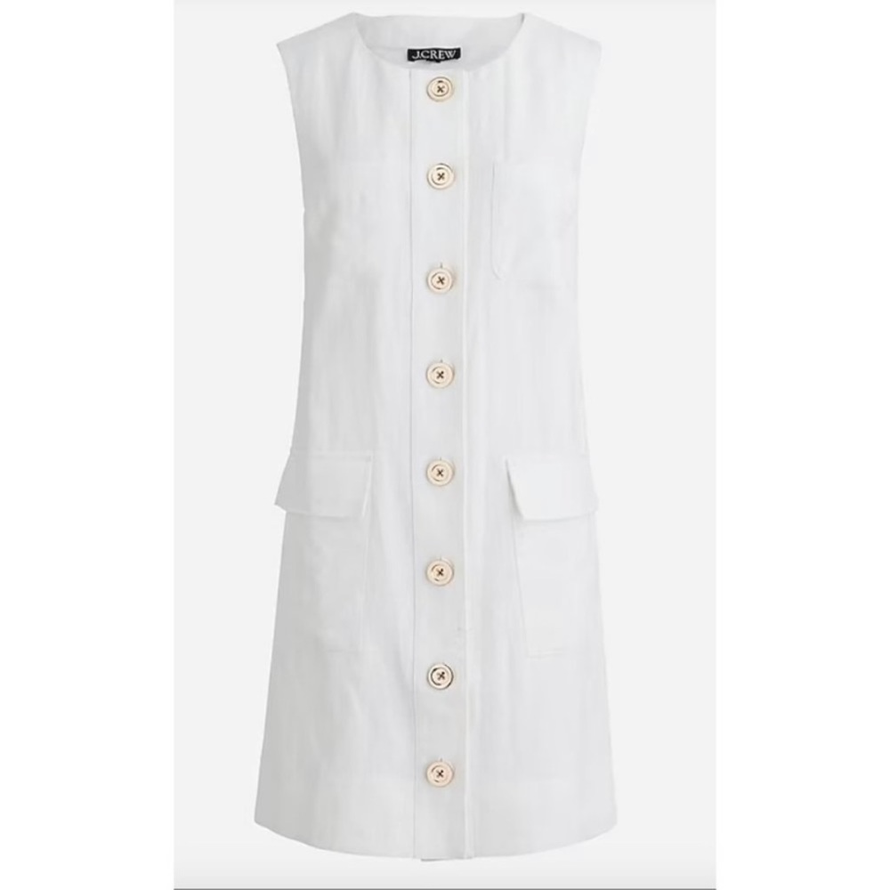 Jcrew button front shift dress linen size S White BR 434